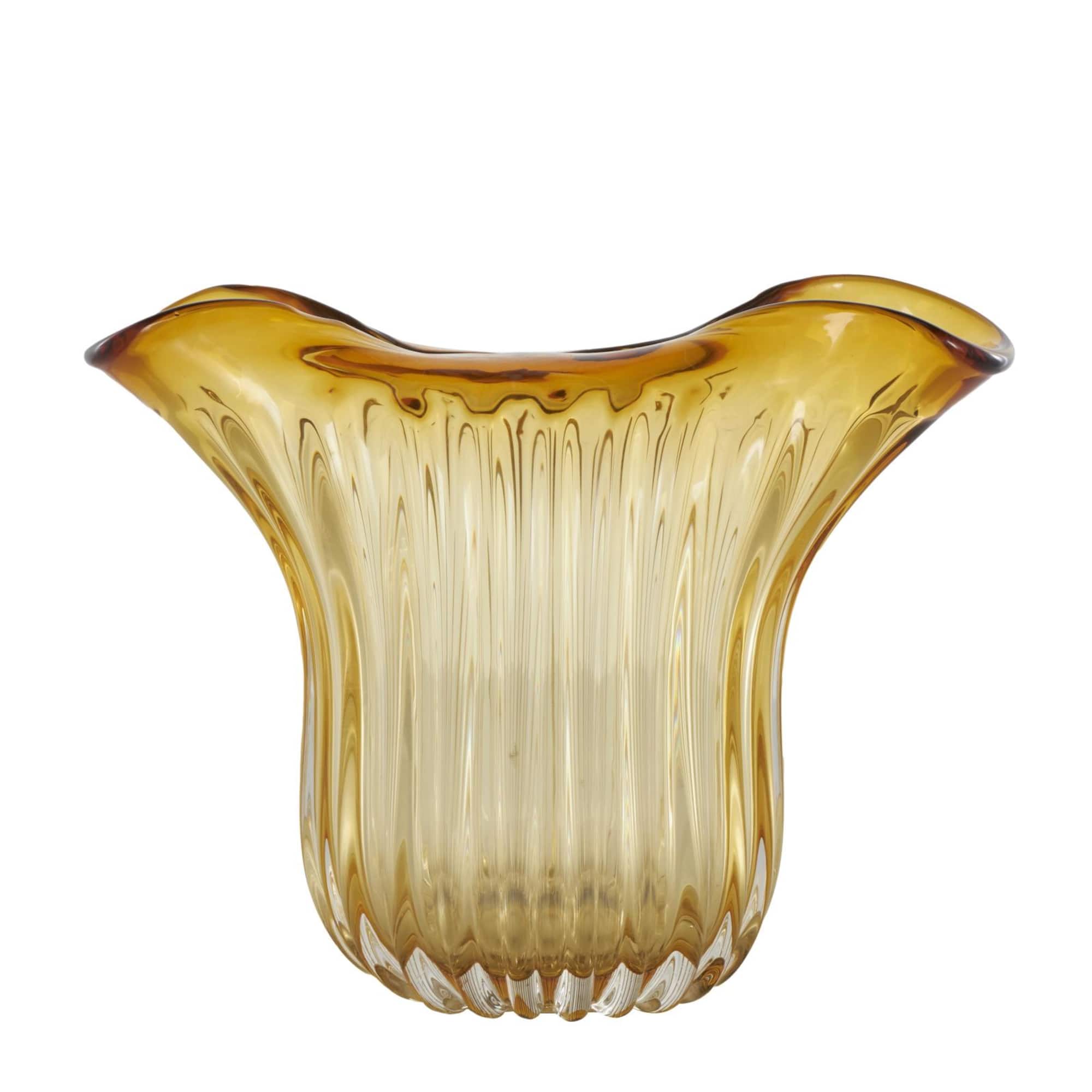 14" Orange Glass Ribbed Ombre Vase with Folded Curve Opening